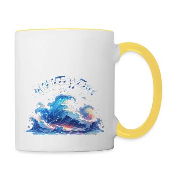 Soundwaves Wellen Musik Noten - Tasse zweifarbig - Weiß/Gelb - Rechts