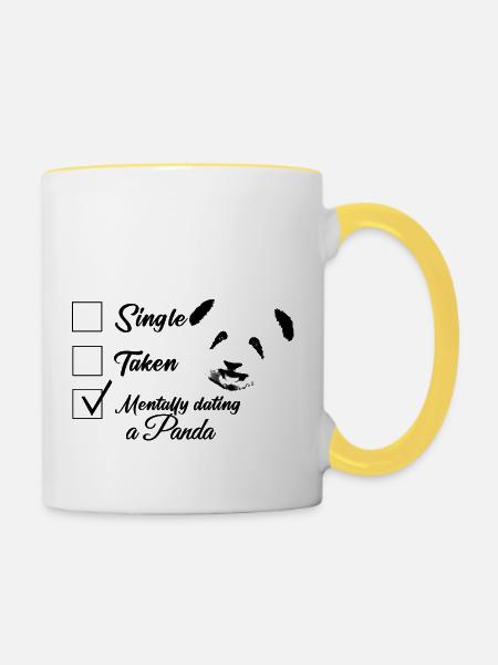 Panda, single, dating, taken - Tasse zweifarbig - Weiß/Gelb
