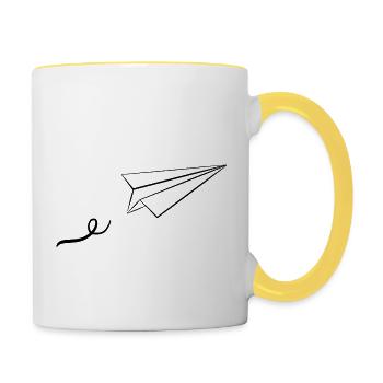 Avion en papier - Mug contrasté - blanc/jaune - Droite