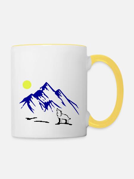 wolf vollmond - Tasse zweifarbig - Weiß/Gelb