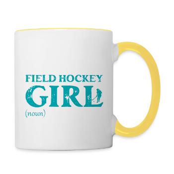 Fille De Hockey Sur Gazon Comme Une Fille Normale Mais Beaucoup Cool - Mug contrasté - blanc/jaune - Droite