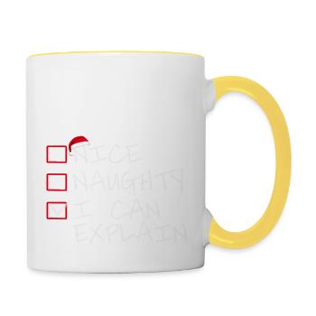 Nice naughty i can explain - Tasse zweifarbig - Weiß/Gelb - Rechts