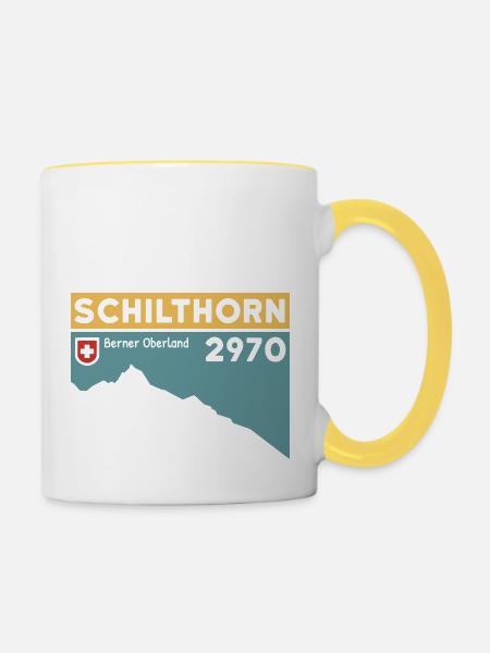 Schilthorn Wanderung Wandern Ski Berner Oberland - Tasse zweifarbig - Weiß/Gelb