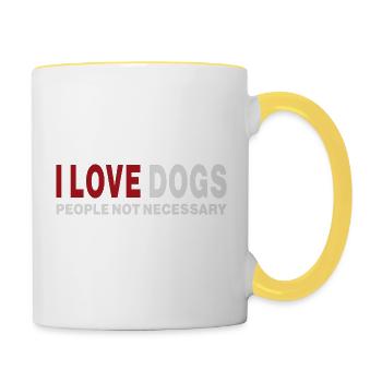 i love dogs, people not necessary - Contrasting Mug - white/yellow - Right