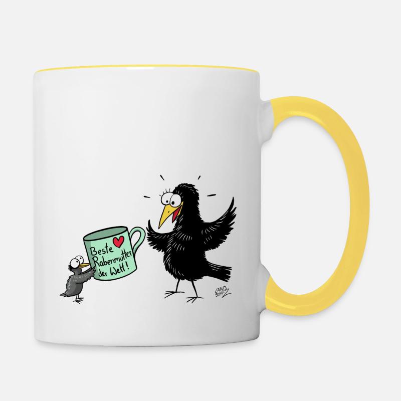 Rabenmutter Muttertag - Tasse zweifarbig - Weiß/Gelb