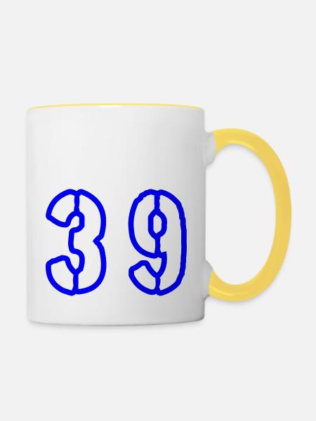 39 Zahl Symbol - Tasse zweifarbig - Weiß/Gelb