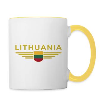 Lithuania T-Shirt – Pride and Style - Contrasting Mug - white/yellow - Right
