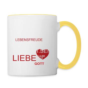 Motivationsshirt dunkel mit Herz - Tasse zweifarbig - Weiß/Gelb - Rechts