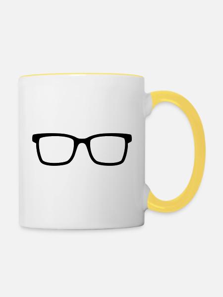 Brille - Tasse zweifarbig - Weiß/Gelb