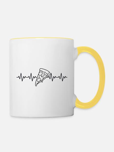 Pizzastück Pizzabäcker Pizza EKG Herzschlag - Tasse zweifarbig - Weiß/Gelb