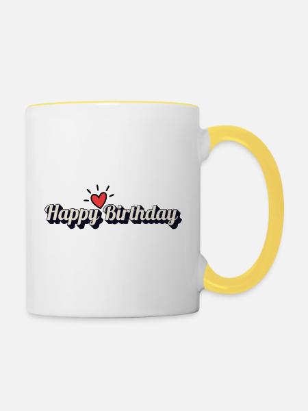Happy Birthday - Tasse zweifarbig - Weiß/Gelb