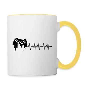 gaming kontroller herzschlag - Tasse zweifarbig - Weiß/Gelb - Rechts