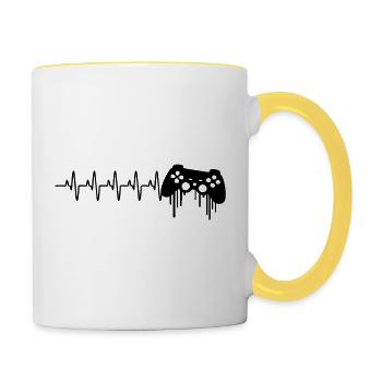 Herzschlag gaming kontroller - Tasse zweifarbig - Weiß/Gelb - Rechts