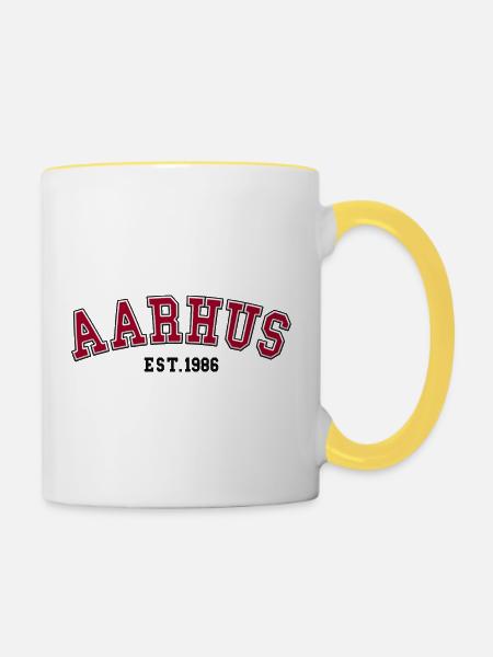 Aarhus gegründet 1986 - Tasse zweifarbig - Weiß/Gelb