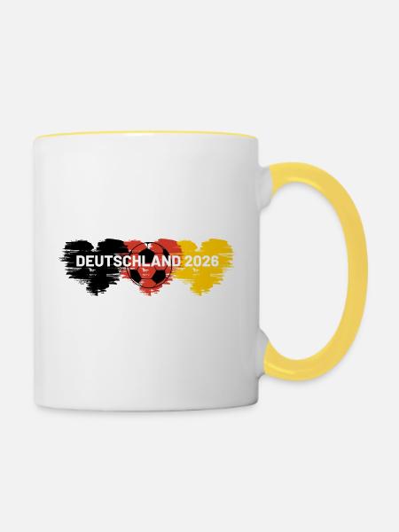 Fußball Herz Deutschland 2026 - Tasse zweifarbig - Weiß/Gelb