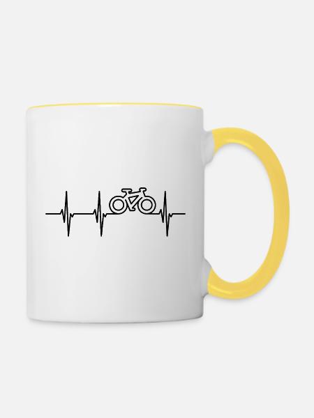 Fahrrad Pulsschlag - Tasse zweifarbig - Weiß/Gelb