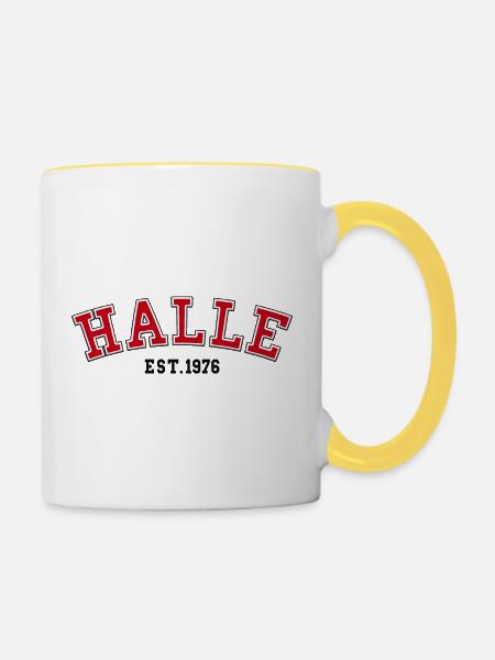 Halle gegründet 1976 - Tasse zweifarbig - Weiß/Gelb