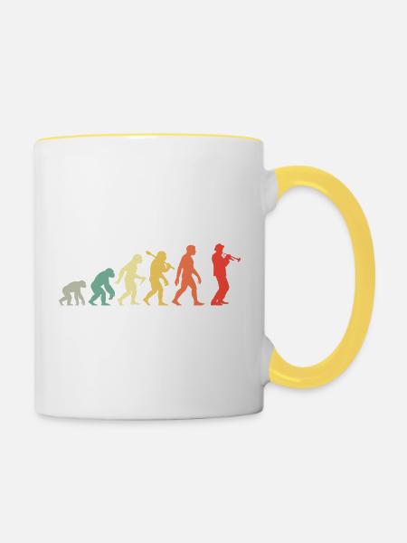 Trompeter Evolution Mit Trompete Für Jazzmusiker - Tasse zweifarbig - Weiß/Gelb