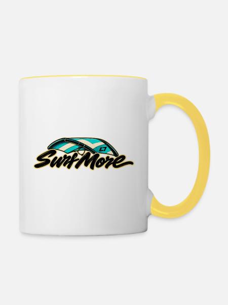 Surf More – Wing Classic - Tasse zweifarbig - Weiß/Gelb