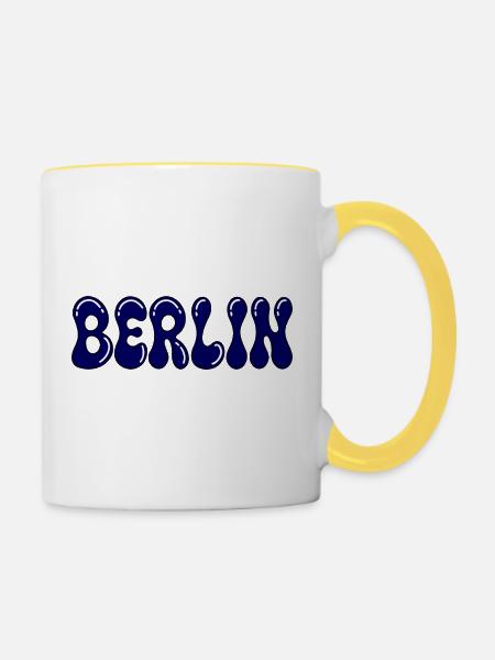 Berlin Typo Blob Blue - Tasse zweifarbig - Weiß/Gelb