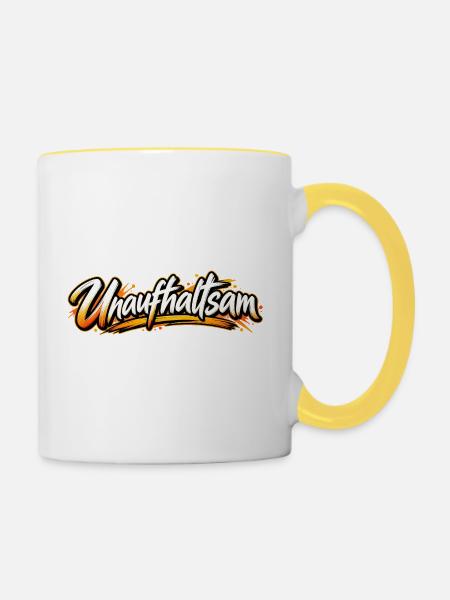 Unaufhaltsam Graffiti Schrift - Tasse zweifarbig - Weiß/Gelb