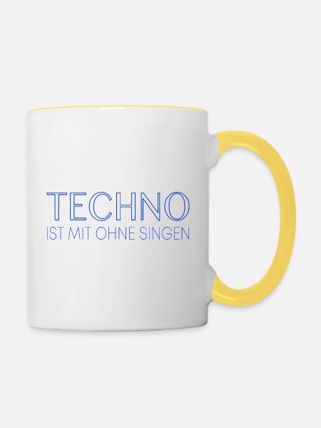 Techno ist mit ohne singen - Tasse zweifarbig - Weiß/Gelb