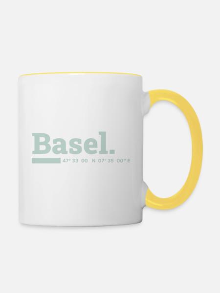 Basel Koordinaten - Tasse zweifarbig - Weiß/Gelb