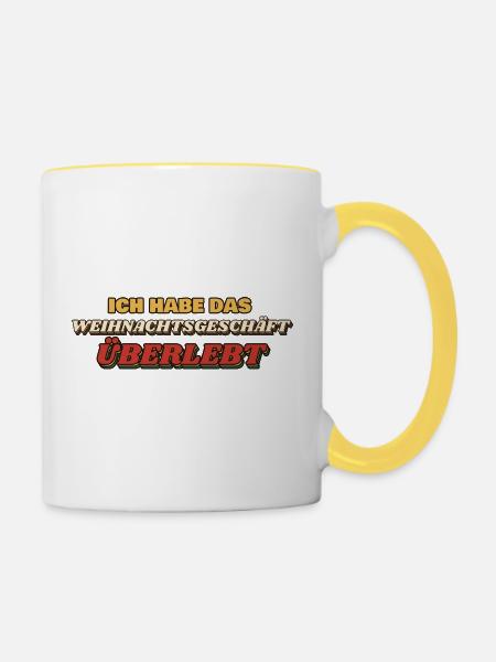 Weihnachtsgeschäft überlebt - Einzelhandel - Tasse zweifarbig - Weiß/Gelb