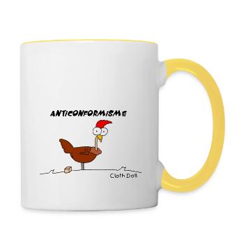 Poule anticonformiste - Mug contrasté - blanc/jaune - Droite