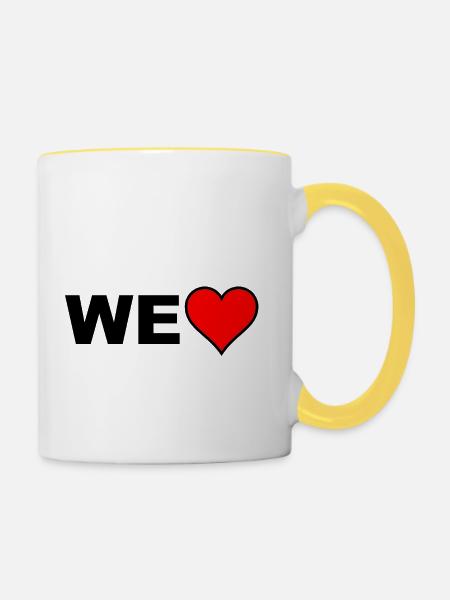 We Love (Arial) - Tasse zweifarbig - Weiß/Gelb