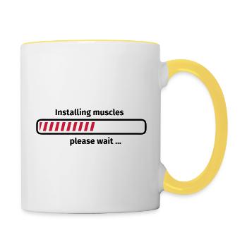 Installing muscles please wait ... - Tasse zweifarbig - Weiß/Gelb - Rechts