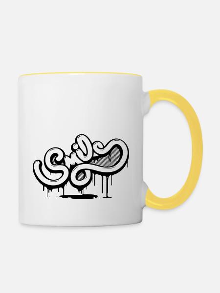 Grafitti - Tasse zweifarbig - Weiß/Gelb