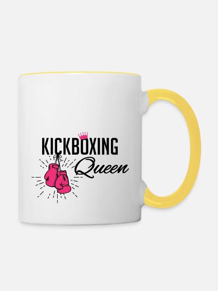 kickboxing queen - Tasse zweifarbig - Weiß/Gelb