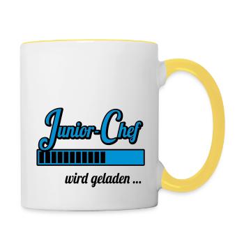 Junior-Chef wird geladen … (Schwangerschaft) - Tasse zweifarbig - Weiß/Gelb - Rechts