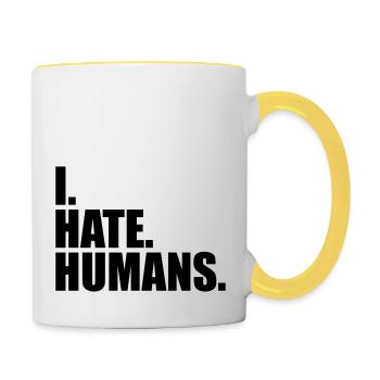 cool logo humans text aufkleber fuck you fuck off - Tasse zweifarbig - Weiß/Gelb - Rechts