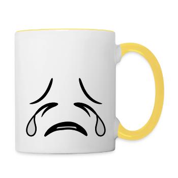 cool visage tête triste pleurer traenen un - Mug contrasté - blanc/jaune - Droite