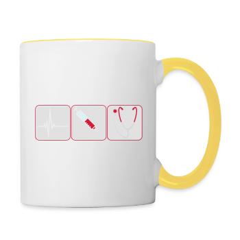 3 arzt button spritze logo Stethoskop abhoeren her - Tasse zweifarbig - Weiß/Gelb - Rechts