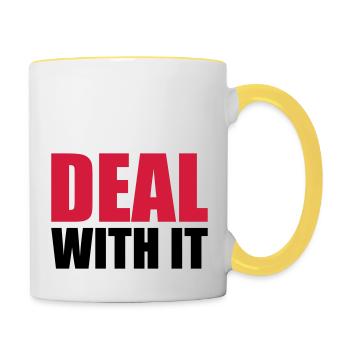 saying cool text deal with it relax rest b - Contrasting Mug - white/yellow - Right