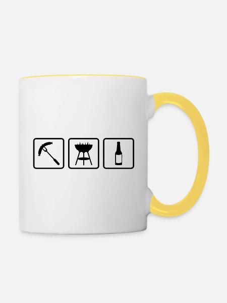 Wurst - Griller - Bier - Tasse zweifarbig - Weiß/Gelb