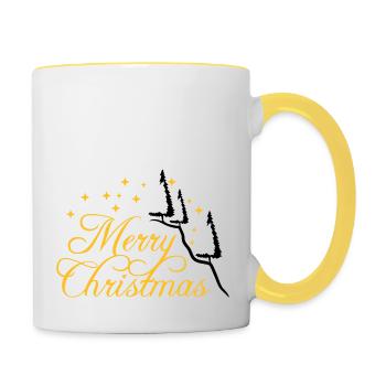 sapin montagne sapin étoiles nuit joyeux christma - Mug contrasté - blanc/jaune - Droite