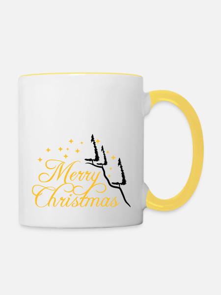 tannen berg tannenbaum sterne nacht merry christma - Tasse zweifarbig - Weiß/Gelb