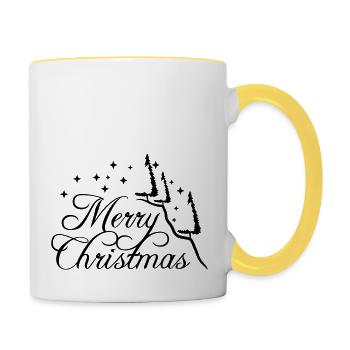 sapin de montagne étoiles nuit joyeux christma - Mug contrasté - blanc/jaune - Droite