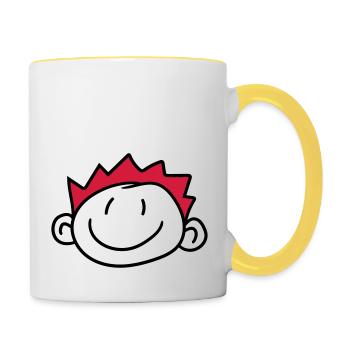face head child painted scribble comic cartoon jun - Contrasting Mug - white/yellow - Right