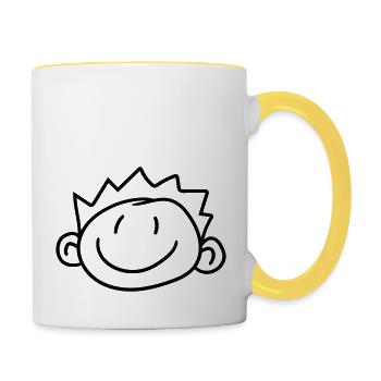 head face child painted scribble comic cartoon jun - Contrasting Mug - white/yellow - Right