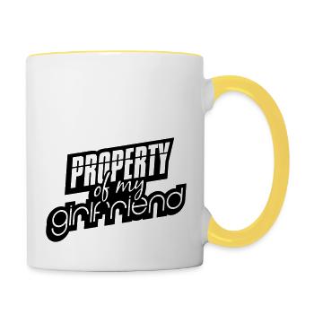 schwarz logo design property of my girlfriend spru - Tasse zweifarbig - Weiß/Gelb - Rechts