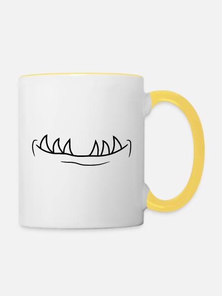 mund zaehne maul kopf gesicht klein monster horror - Tasse zweifarbig - Weiß/Gelb