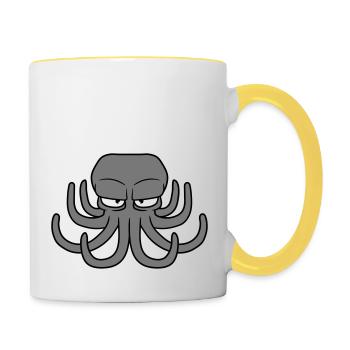Oktopus Kraken Tintenfisch Kopffüßer böser Blick - Tasse zweifarbig - Weiß/Gelb - Rechts