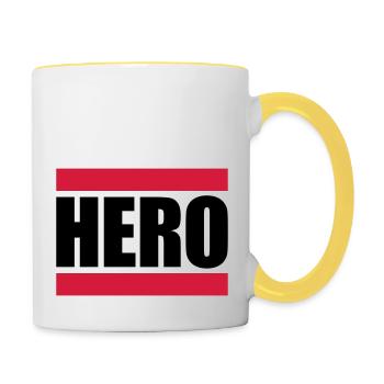 Cool Super Hero Logo Design - Tasse zweifarbig - Weiß/Gelb - Rechts