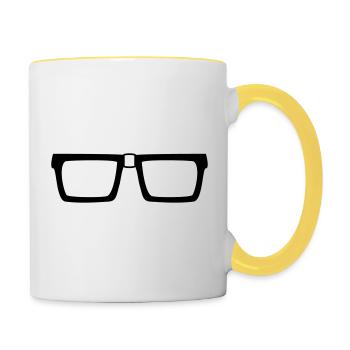 nerd horn glasses glasses symbol geek sly freak in - Contrasting Mug - white/yellow - Right