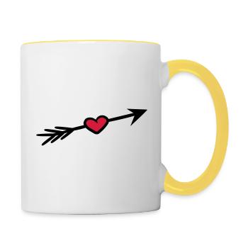 heart arrow love shoot bow shot fall in love - Contrasting Mug - white/yellow - Right